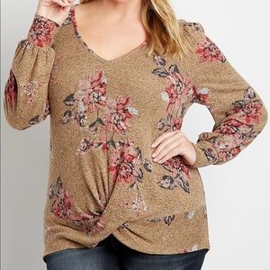 Plus Size 24/7 Floral Long Blouson Sleeve Twist